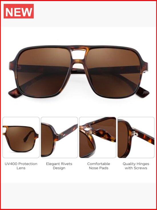 Retro Square Aviator Sunglasses Plastic Frame UV400 Protection main image 5